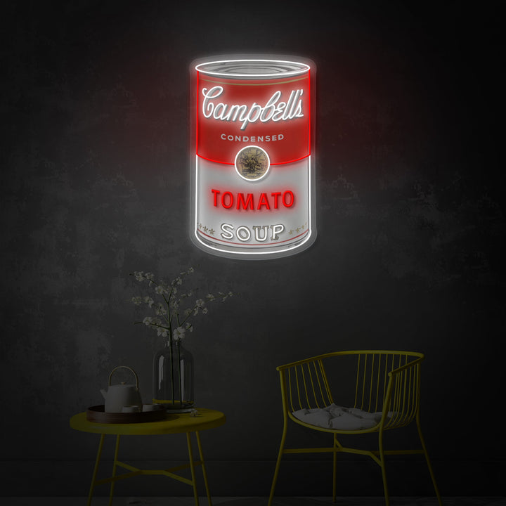 "Soup tomate peut, pop art" Enseigne néon LED imprimée UV