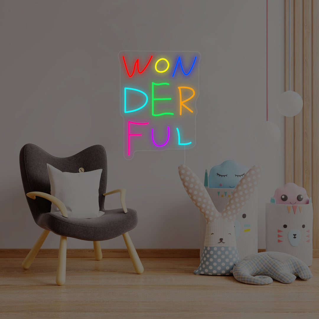 "Wonderful" Enseigne Lumineuse en Néon, Décor de chambre d'enfants