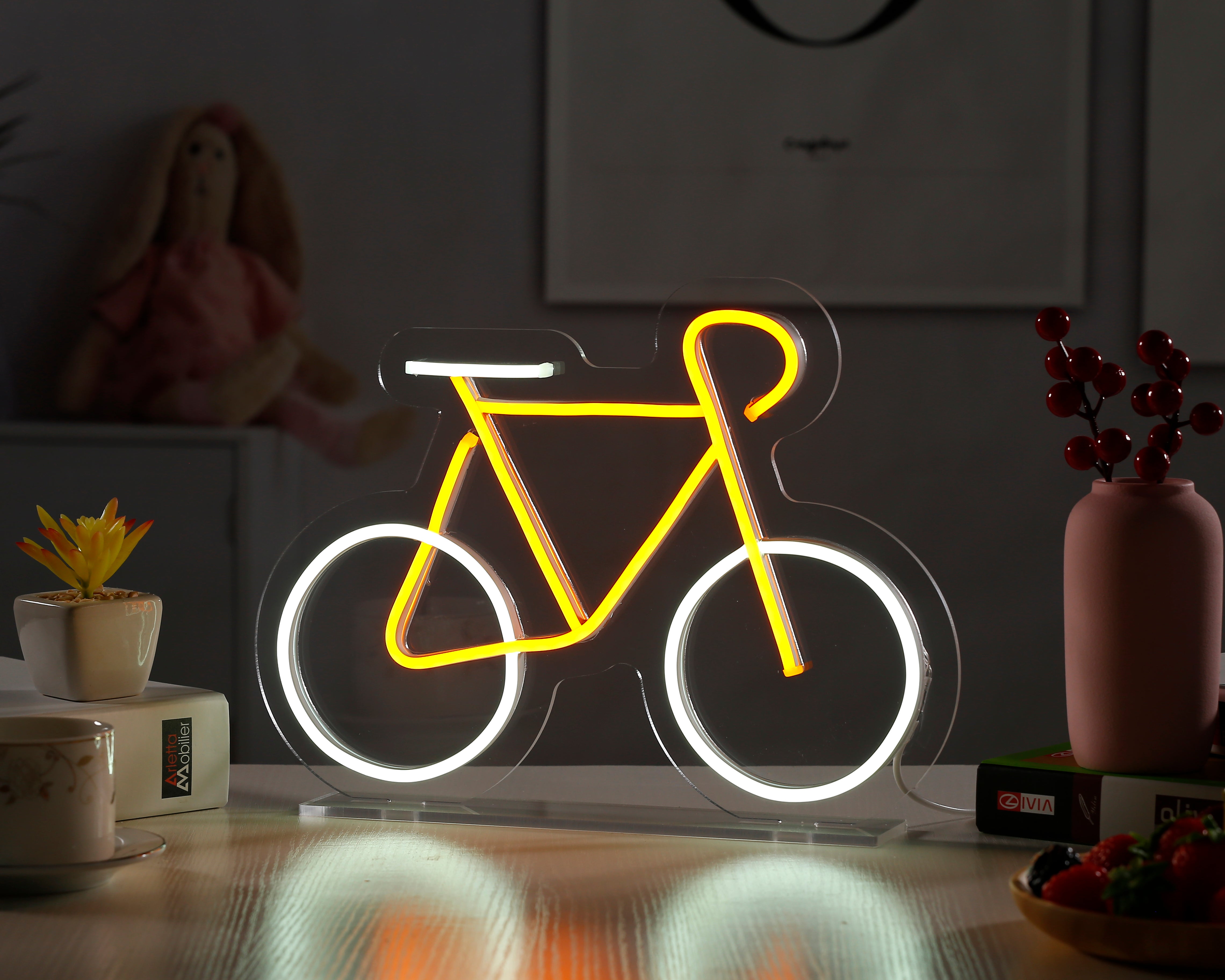 "Vélo jaune" Desk LED Enseigne Lumineuse en Néon