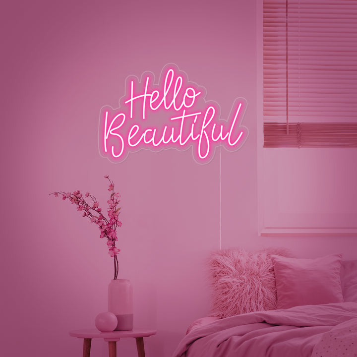 "Hello Beautiful" Enseigne Lumineuse en Néon